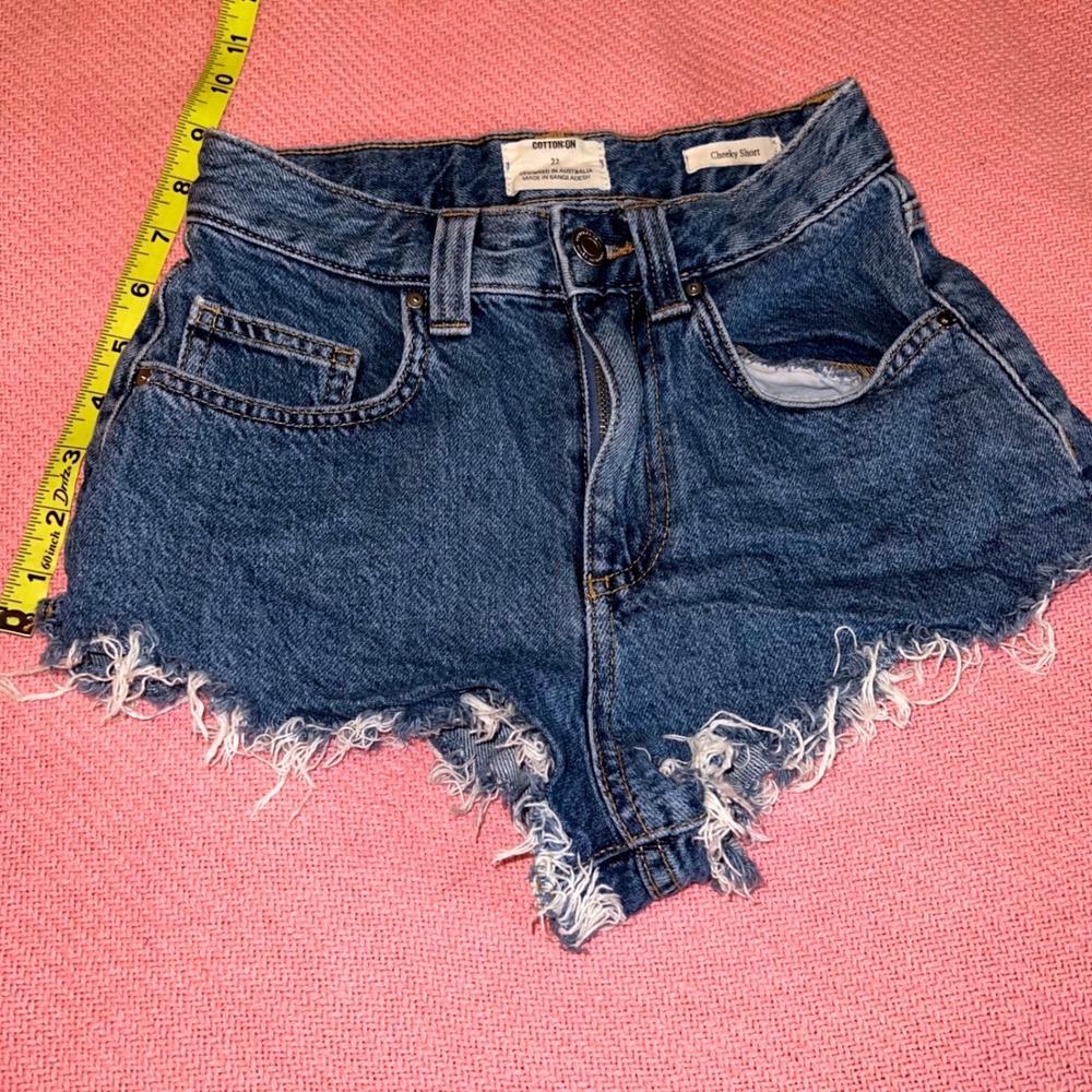 Cotton On Cheeky Short Womens‎ 22" Denim Cut Off Frayed Raw Hem High Rise  XXS